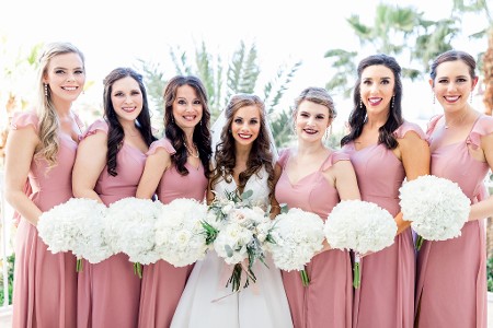 Bride and Bridesmaids in Pink